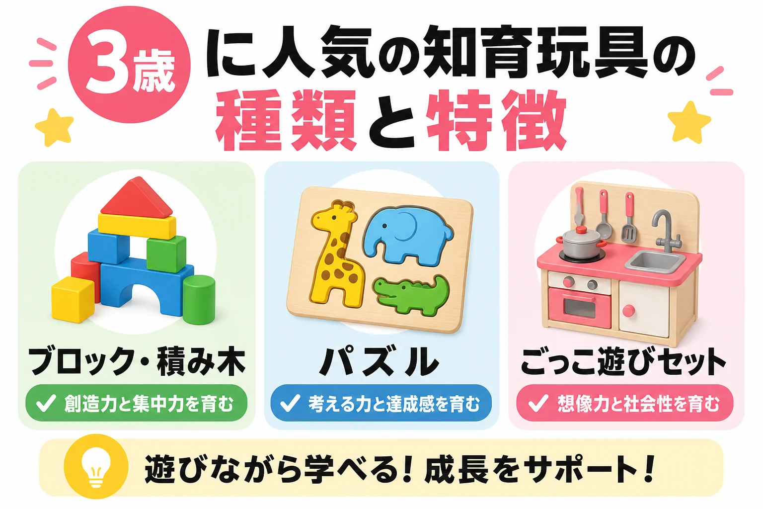 3歳に人気の知育玩具の種類と特徴