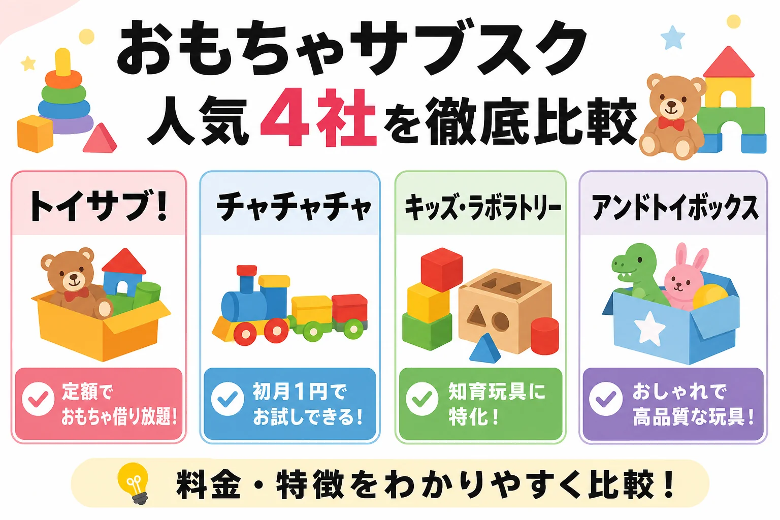 おもちゃサブスク人気4社を徹底比較